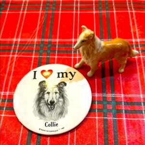 Collie Dog Figurine and Collie pin Set